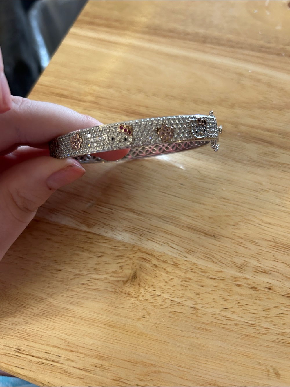 Hello kitty Silver Crystal-Embellished Hinged Bangle Bracelet